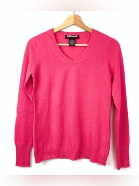 100% Cashmere Sweater Pink Sz Small Kirkland V-Neck Long Sleeves Quiet Luxury